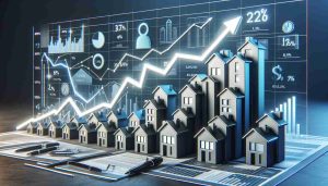 Create a high-definition, photorealistic image that visually demonstrates the impact of decreasing interest rates on mortgage loans. This image might feature a line graph with a downward-trending curve representing the downward trajectory of interest rates. In a parallel, but contrasting image, depict an increasing stack of house icons, communicating the rise in affordability of mortgage loans due to lower interest rates. The image can include indicators such as percentages, arrows, mortgage loan documents, and house icons to represent the correlation between decreasing interest rates and the increase in housing loans.