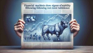 Create an image that realistically depicts a concept of financial markets regaining stability after experiencing recent turbulence. This can be portrayed through a series of line charts, bar graphs, and pie charts that show a trend of recovery. Didactic symbols like a bull and bear to represent the ups and downs of the stock market can also be provided. Let's include a newspaper headline that reads 'Financial Markets Show Signs of Stability Following Recent Turbulence'. Also, ensure the overall image is in High Definition quality.