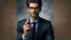 Realistic HD photo of a male expert voice in economics with short hair, spectacles, wearing a formal attire