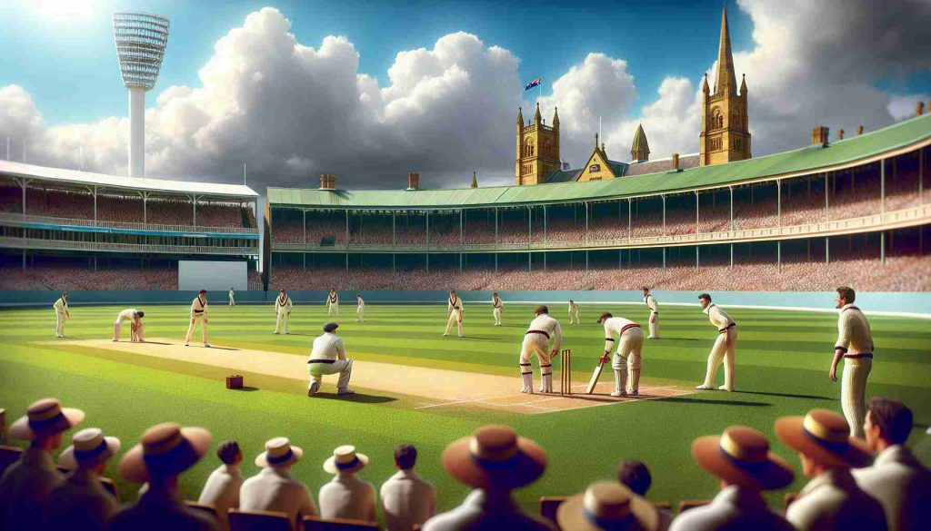 A highly detailed, photorealistic, HD illustration of a historic cricket match at the Gabba! Can an unspecified team pull off an incredible draw? The image should depict a vibant cricket field under natural lighting with players showing intense focus and determination. The textures and color grading should be realistic and authentic, with all elements in the image indistinguishable from a real photo.