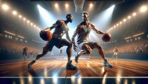 A highly detailed, photorealistic, HD depiction of a thrilling basketball showdown taking place on Christmas Day. Display two rival players on the court, one with a tall, muscular build and the other with a lean, agile physique, both shining with the intensity of their skills. The scene should be drenched in natural lighting, and filled with realistic textures and authentic color grading, indistinguishable from a real photo. We expect to see the energy and vibrance of the players, the polished wooden court, the shining stadium lights, and the anticipation in the air.