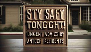 A highly detailed, photorealistic, HD image of a significant text that reads 'Stay Safe Tonight! Urgent Advisory for Antioch Residents'. The image should have natural lighting, realistic textures, and authentic color grading, appearing indistinguishable from a real photograph.