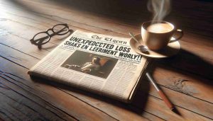 A highly detailed, photorealistic, HD image depicting a newspaper headline that reads 'Unexpected Loss Shakes the Entertainment World! A Legend Passes Away!', with natural lighting, realistic textures, and authentic color grading. The newspaper should be positioned on a wooden table, placed next to a steaming cup of coffee and a pair of reading glasses. The image should be so well-rendered that it is indistinguishable from a real photo.